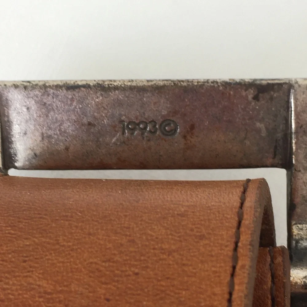 Vintage 90’s Another Line Inc. Brown Leather Belt Western Square Silver Buckle